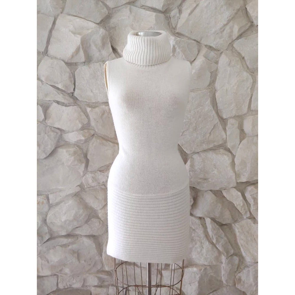 Early 2000s White Turtleneck Sweater Knit Dress | Small